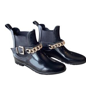Dav Rubber Rain Boots with Gold Chain Chelsea Design